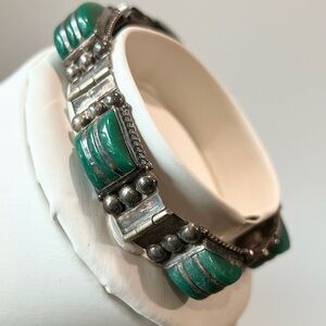 Diaz Santoyo CUB Taxco Vintage Mexico 925 Silver Bracelet Green Onyx Stones🤍